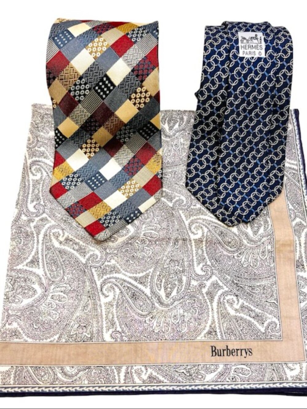 Set: 2Classic Neck-Ties SilkHERMES Paris & Brighton House +1 Burberry Handker(70 - Picture 7 of 16